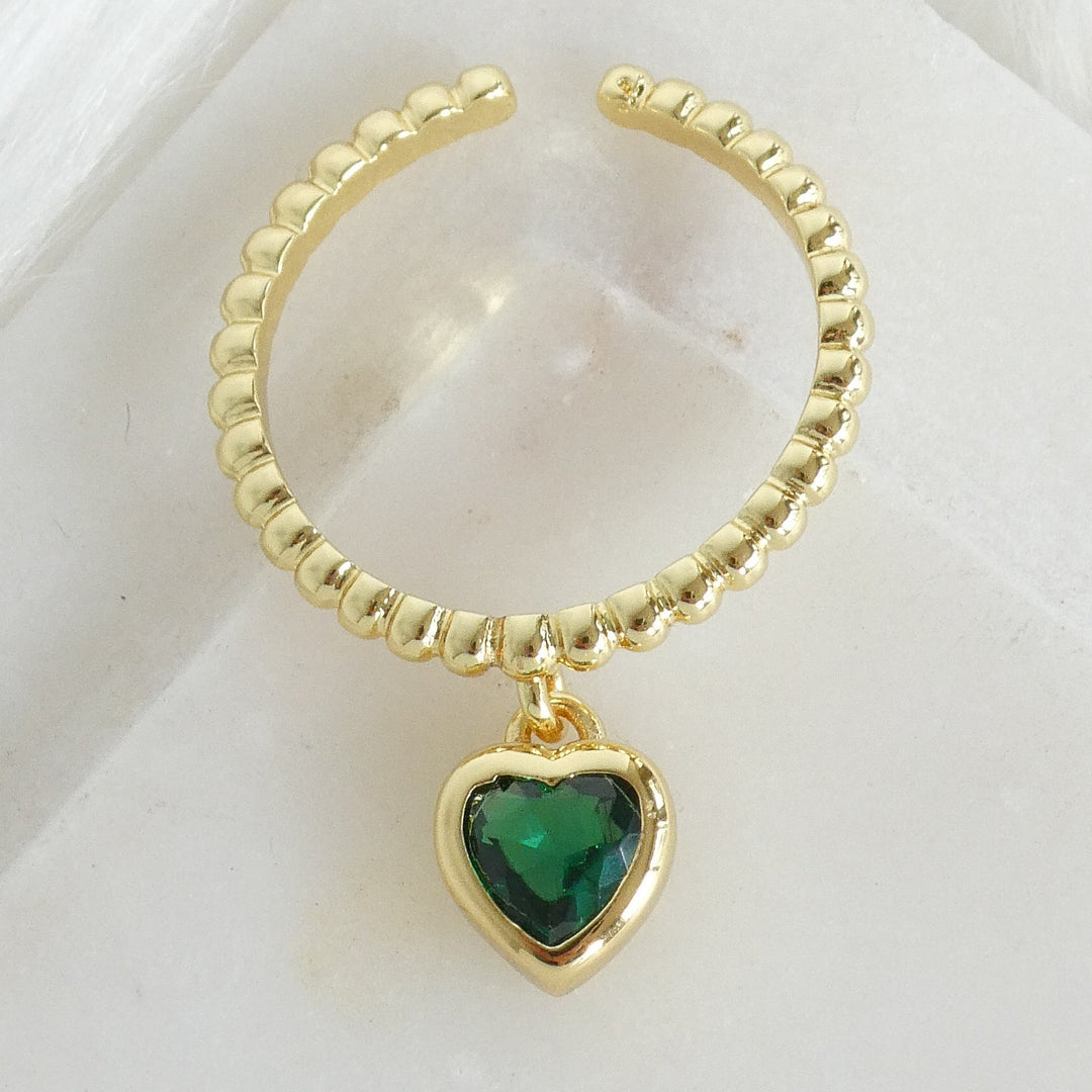 Crystal Heart Pendant Ring (Emerald)