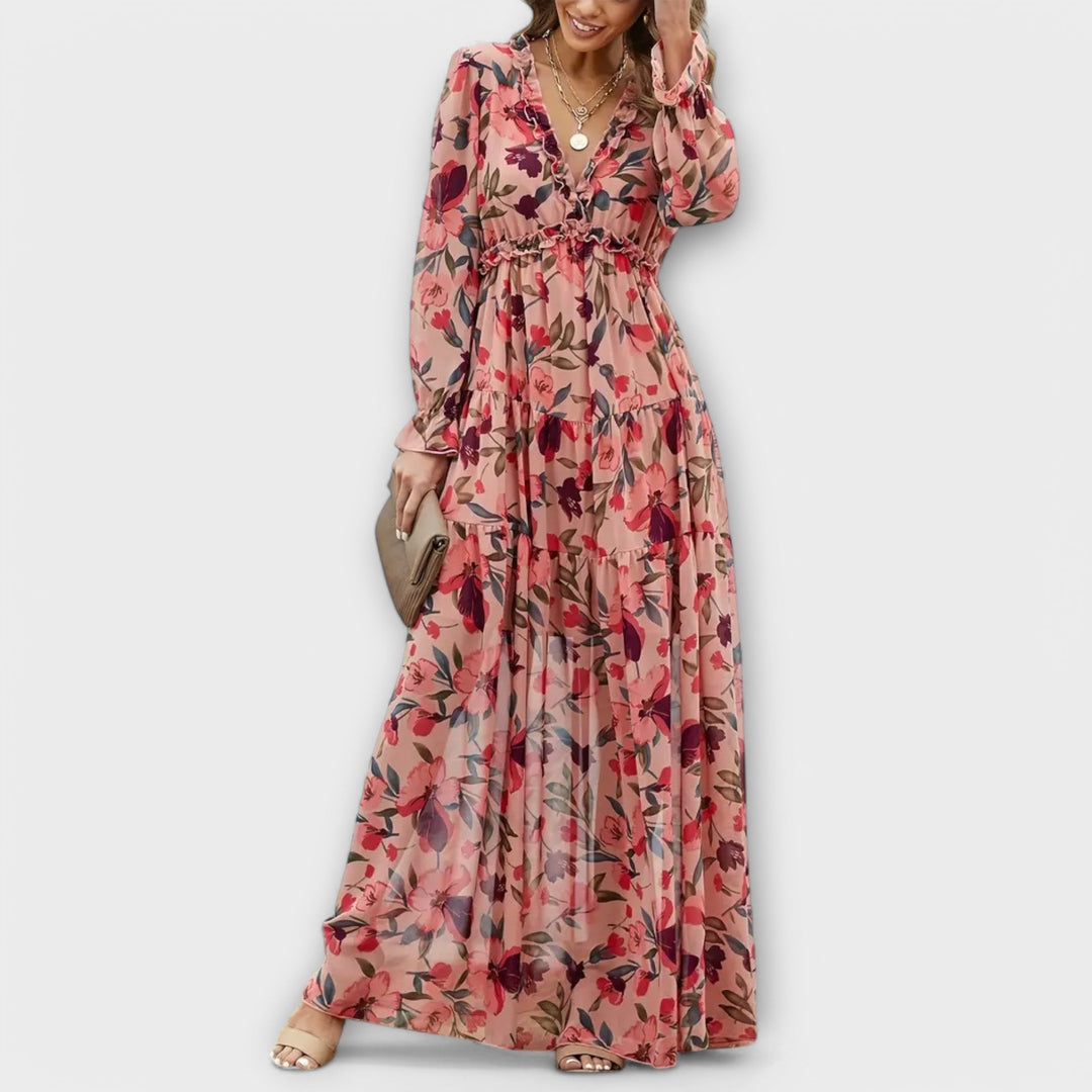 Women’s Dress | Floral V-Neck Long Sleeve Maxi