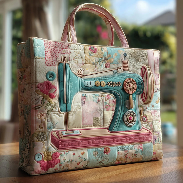 Vintage Sewing Machine Quilted Tote Bag