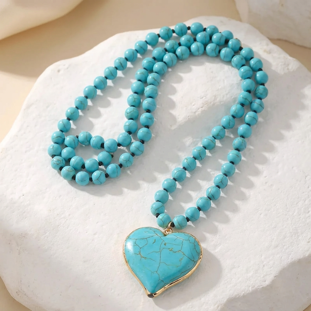 Turquoise Heart Bead Necklace