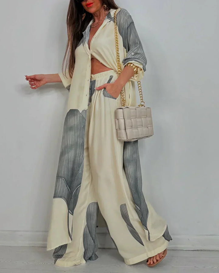 Women's Outfit Set | Wide Leg Collared Button Shirt