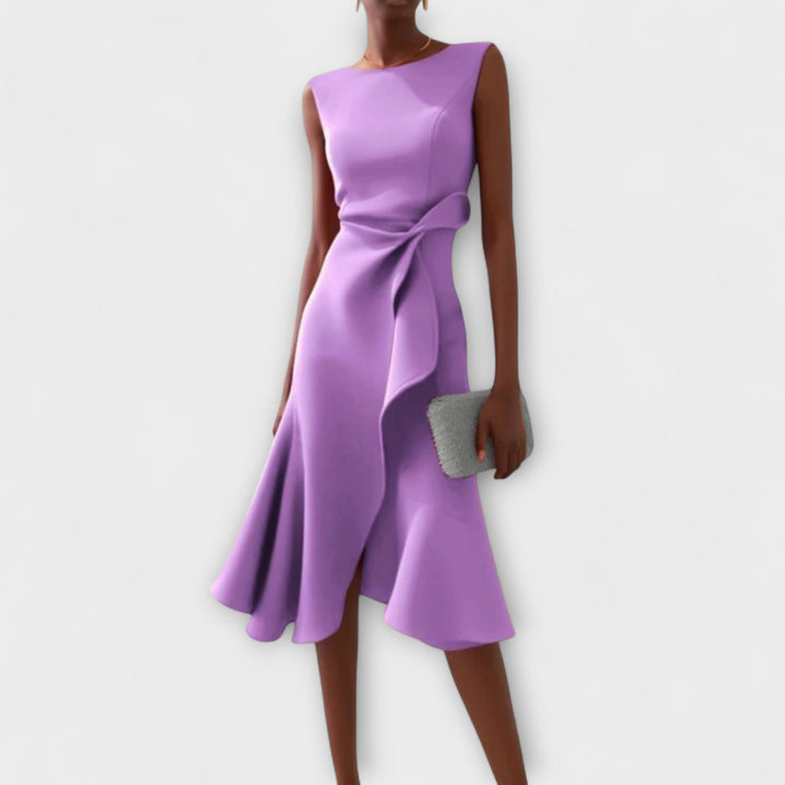 Women's Draped Asymmetric Midi Dress - Elegant Drape Dress