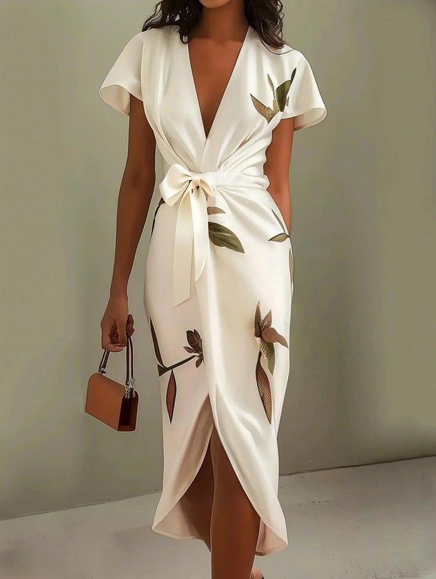 Women’s Dress | Printed Wrap Tie Waist
