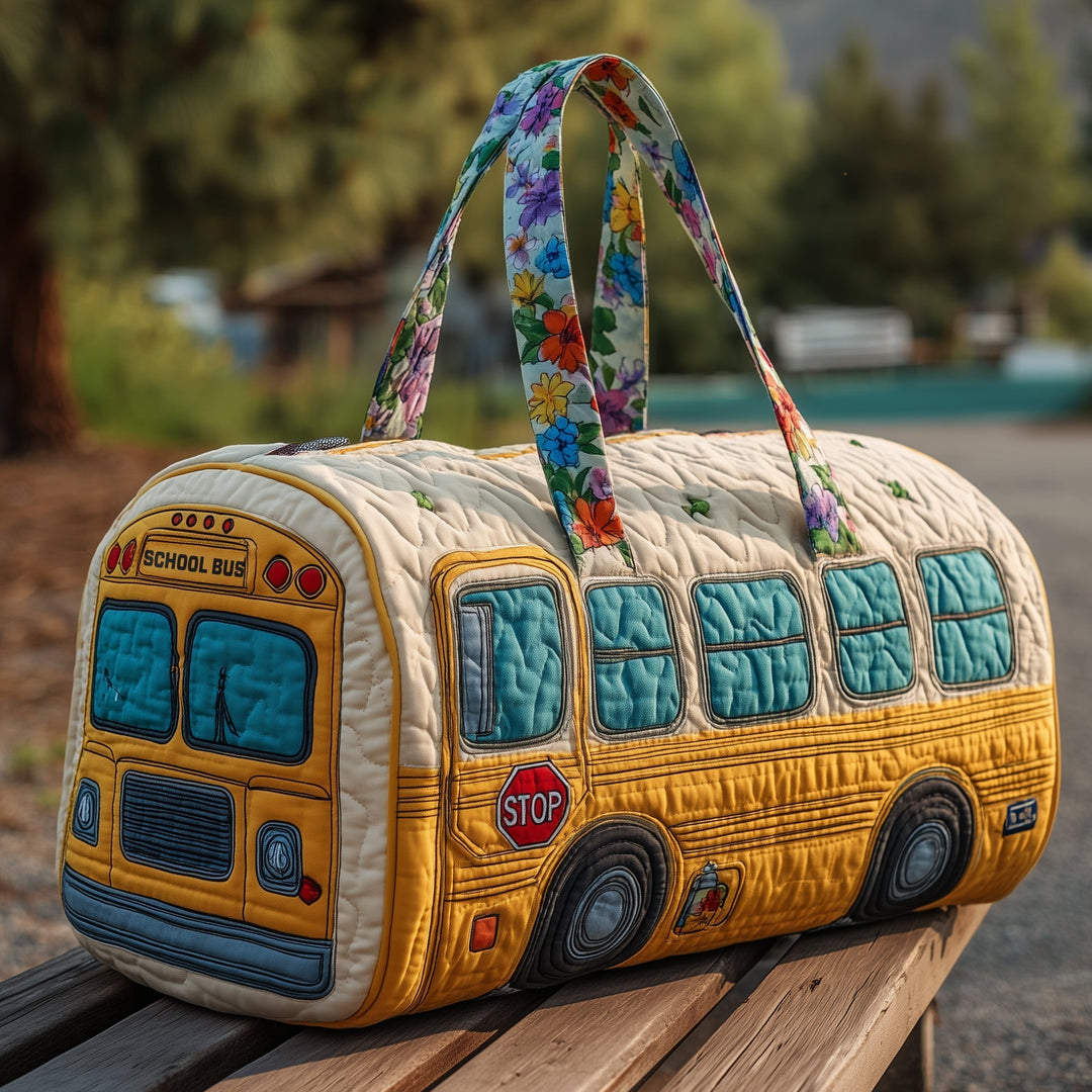 Charming School Bus Quilted Duffel Bag