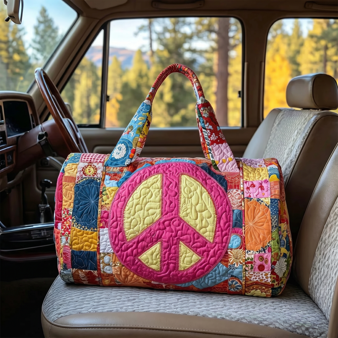 Peace Sign Boho Patchwork Quilted Duffel Bag