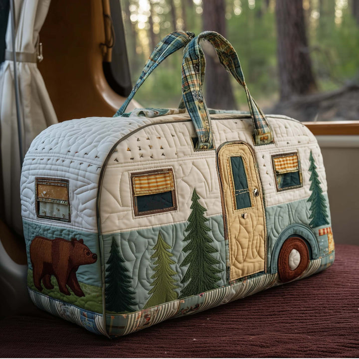 Forest Camper Bear Pine Tree Quilted Duffel Bag