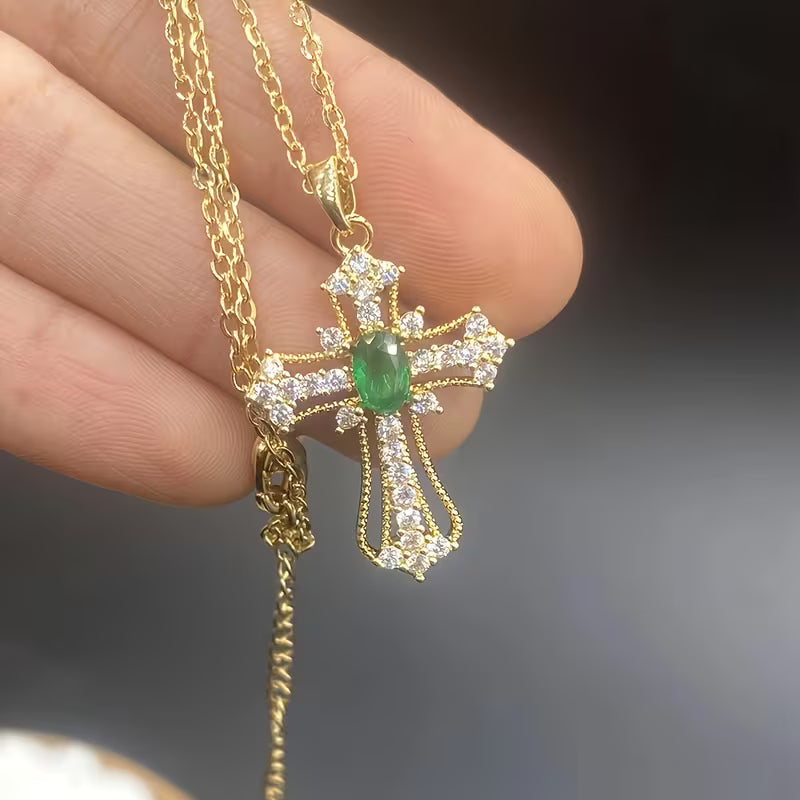 Copper Zirconia Cross Necklace