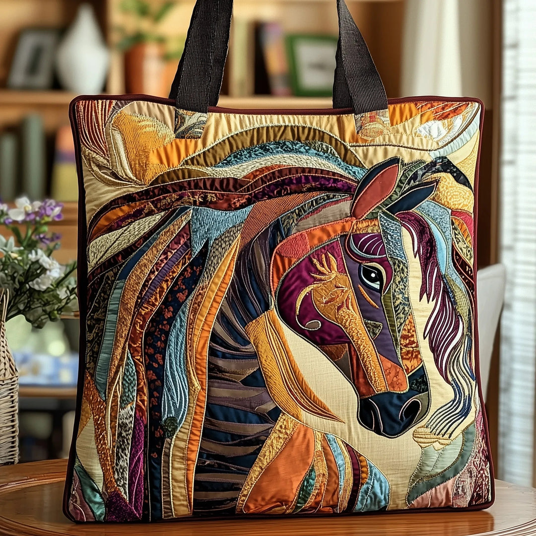 Abstract Horse Art Quilted Tote Bag