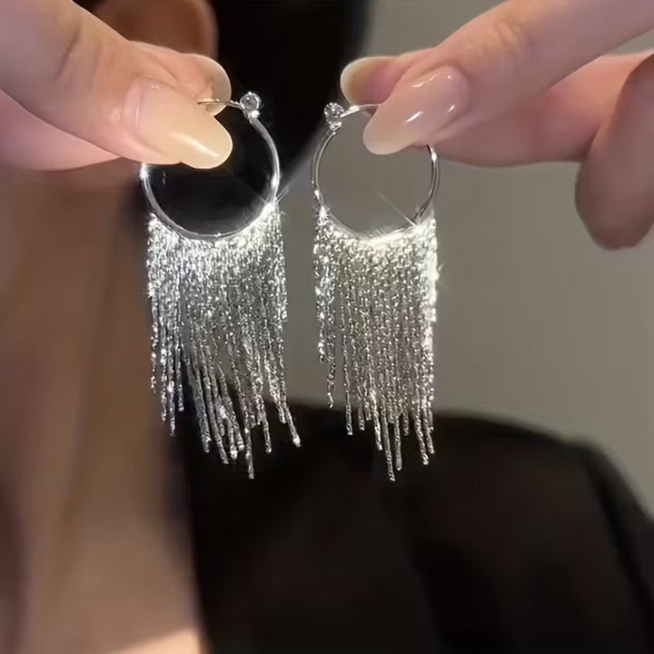 Elegant Tassel and Sparkle Chain Drop Earrings
