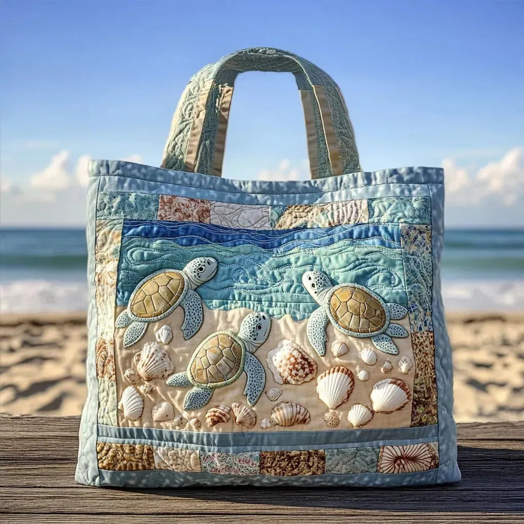 Sea Turtle Seashell Quilted Tote Bag