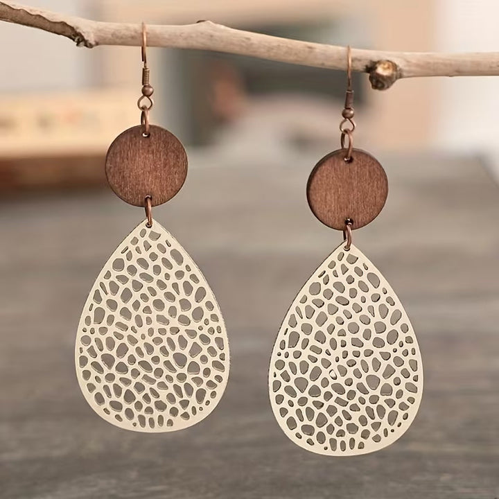 Vintage Style Leather Cutout Drop Earrings