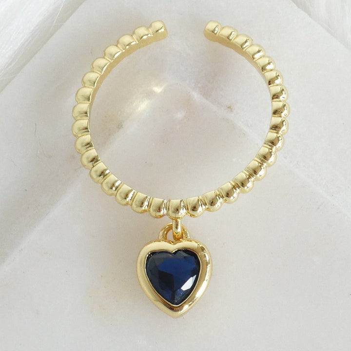 Crystal Heart Pendant Ring (Blue)