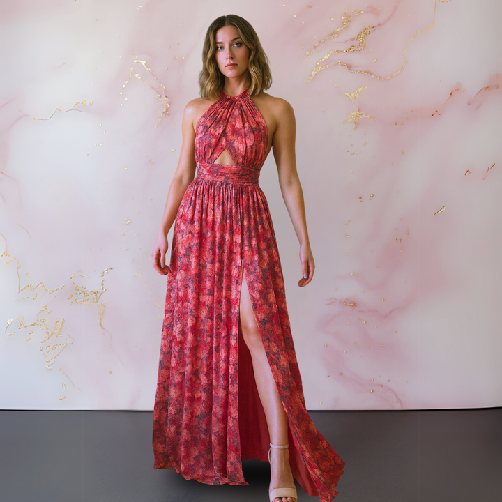 Women's Dress | Halter Neck Front Slit Maxi