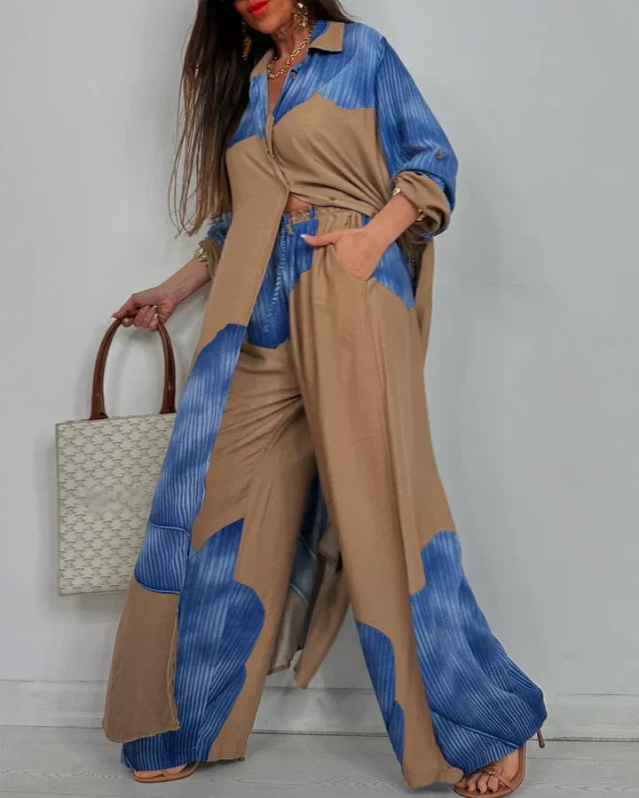 Women's Outfit Set | Wide Leg Collared Button Shirt