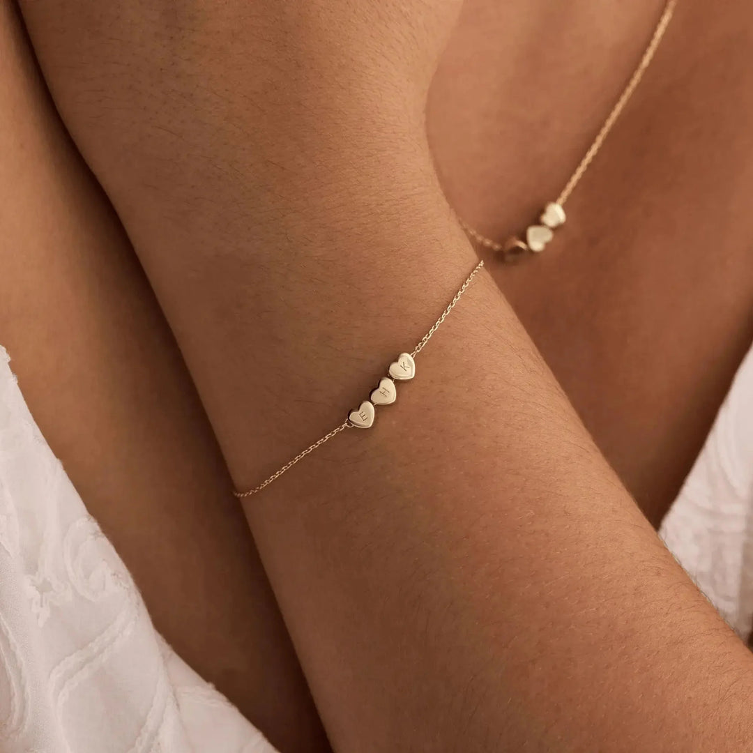 Custom heart initial bracelet in silver