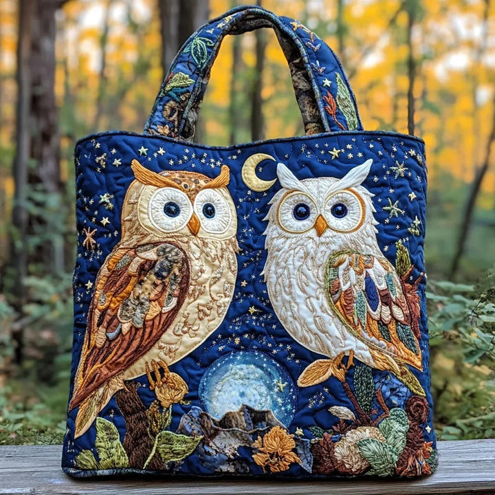 Owls Star Moon Quilted Tote Bag