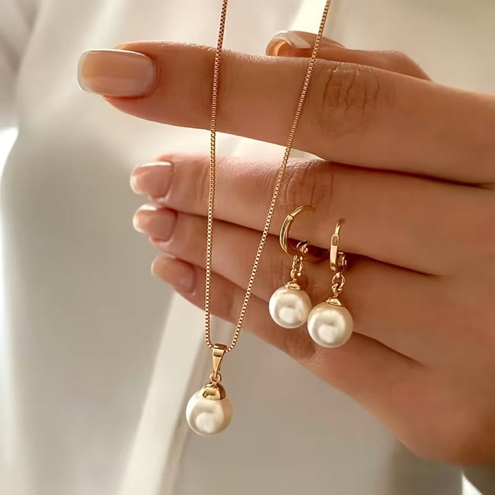 3-Piece Pearl Necklace and Earring Set