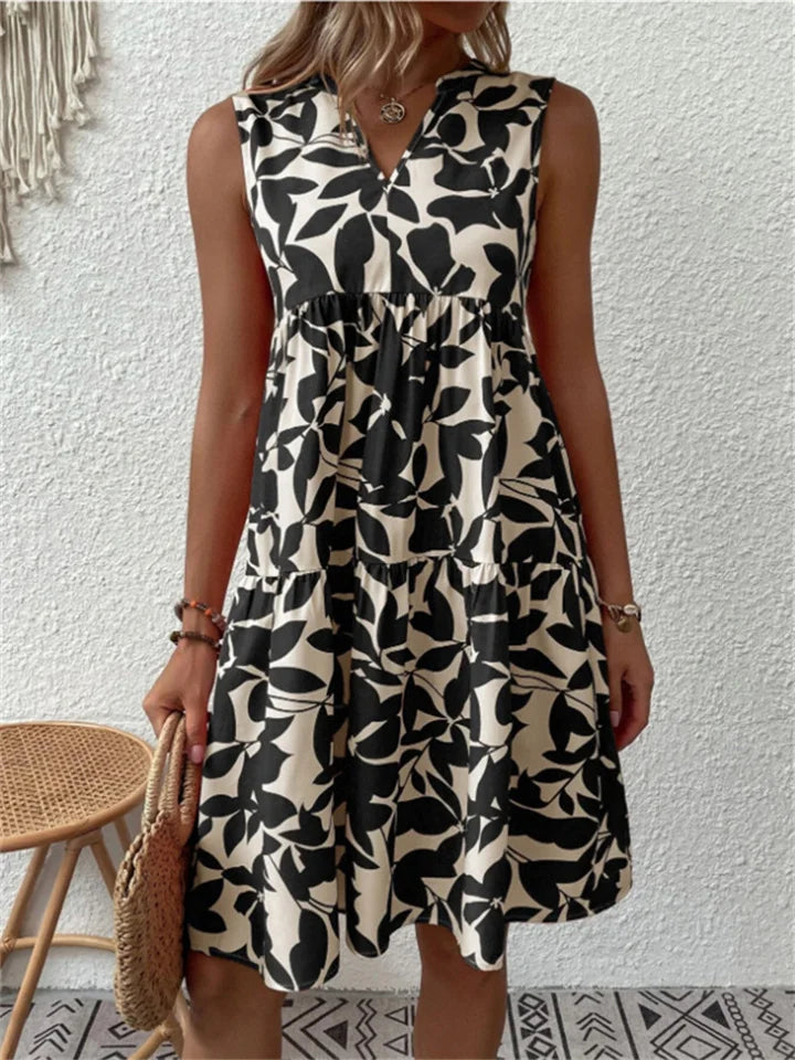 Women's Dress | Leaf Print Sleeveless V-Neck Mini