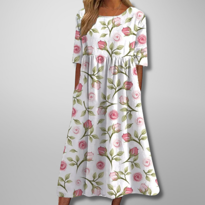 Women's Dress | Short Sleeve Loose Fit Midi