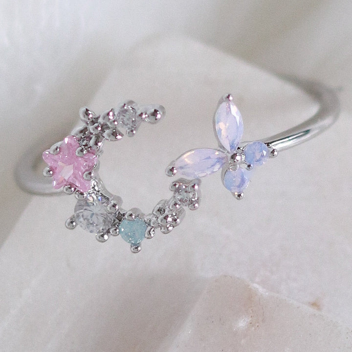 Dainty Pastel Moon Ring (Silver)