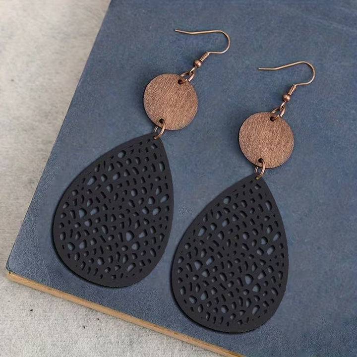 Vintage Style Leather Cutout Drop Earrings