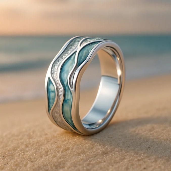 Turquoise Silvered Waves Ring