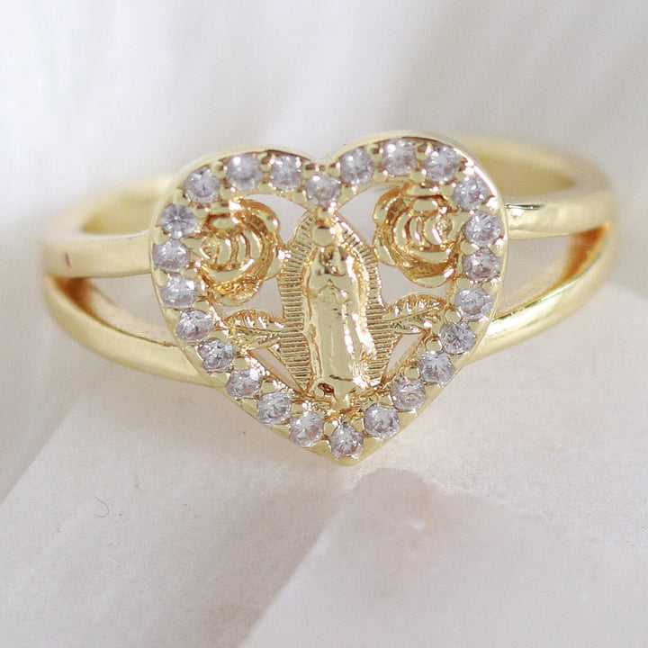 Crystal Mary Heart Ring