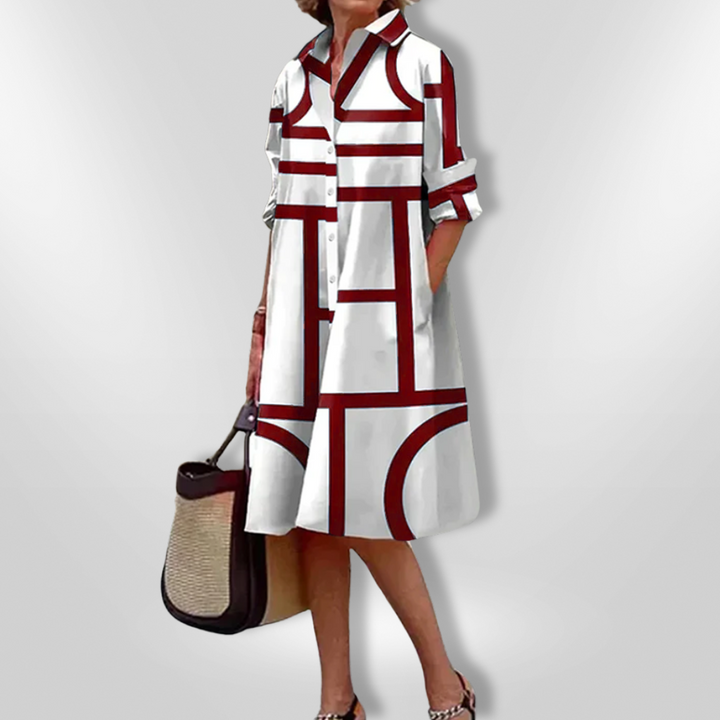 AURORA | Midi Hemdress with Flattering Cut and Modern Geometric Print