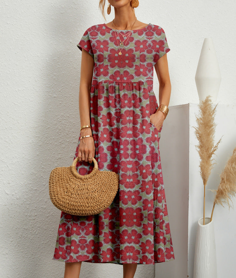 Women’s Dress | Short Sleeve Printed Midi