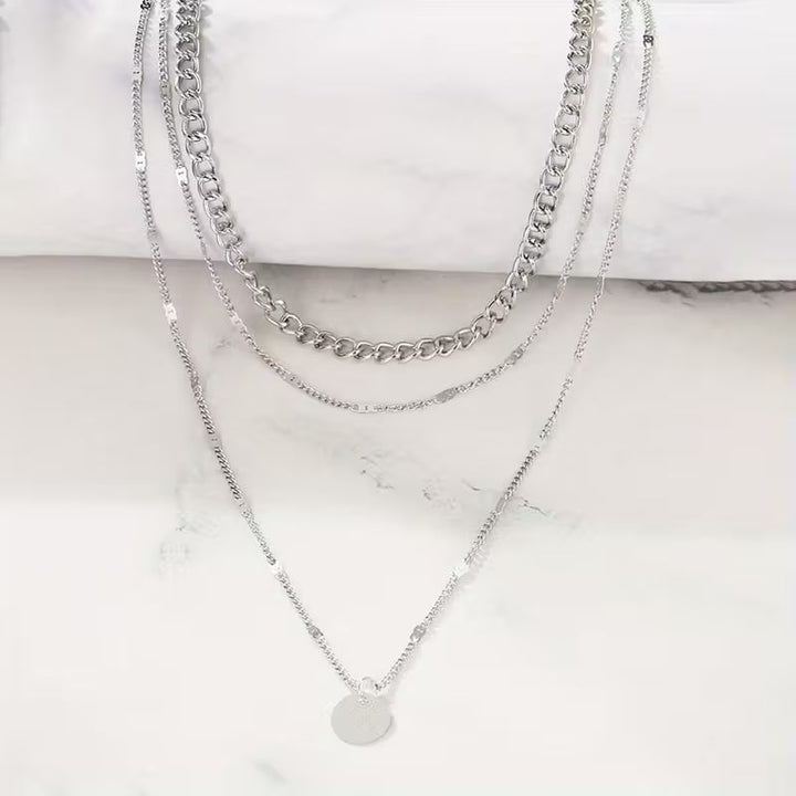 Elegant Multi-Layer Necklace with Round Pendant