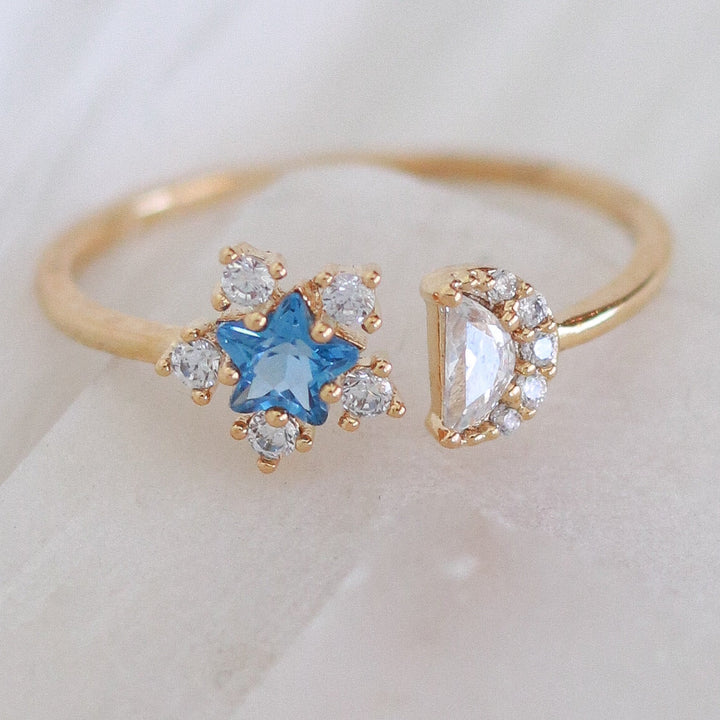 Blue Crystal Moon Ring