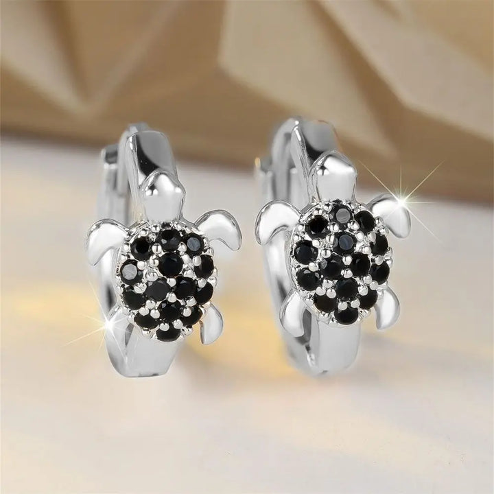 Sea Turtle Hoop Earrings with Sparkling Zircon
