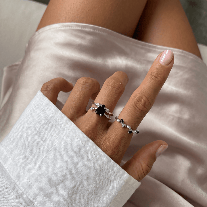 Black Obsidian and Scattered Onyx Ring Set