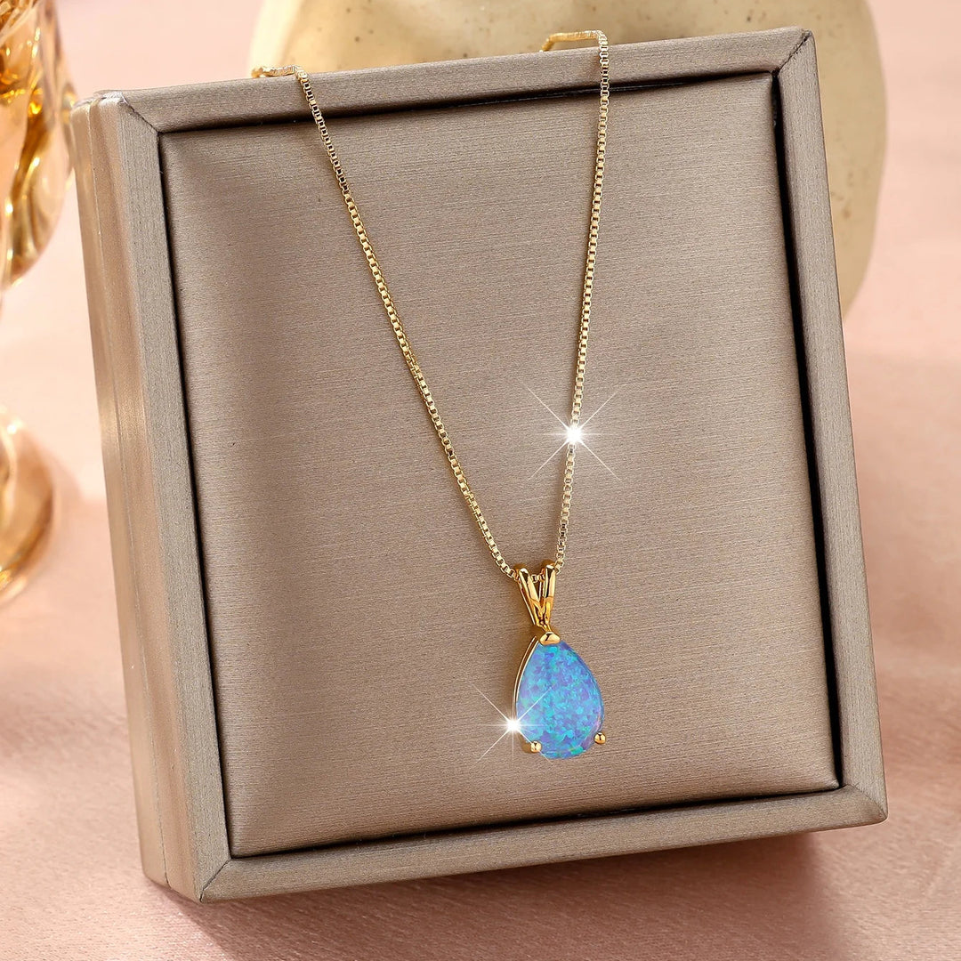 Opal Teardrop Gold Pendant Necklace