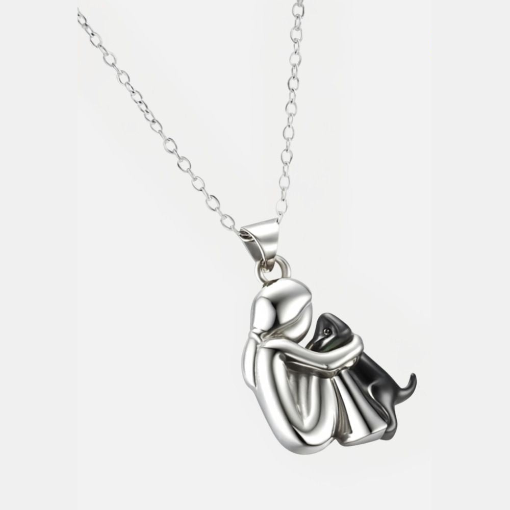 Dog Hug Pendant Necklace - Two Tone Black