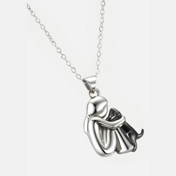 Dog Hug Pendant Necklace - Two Tone Black