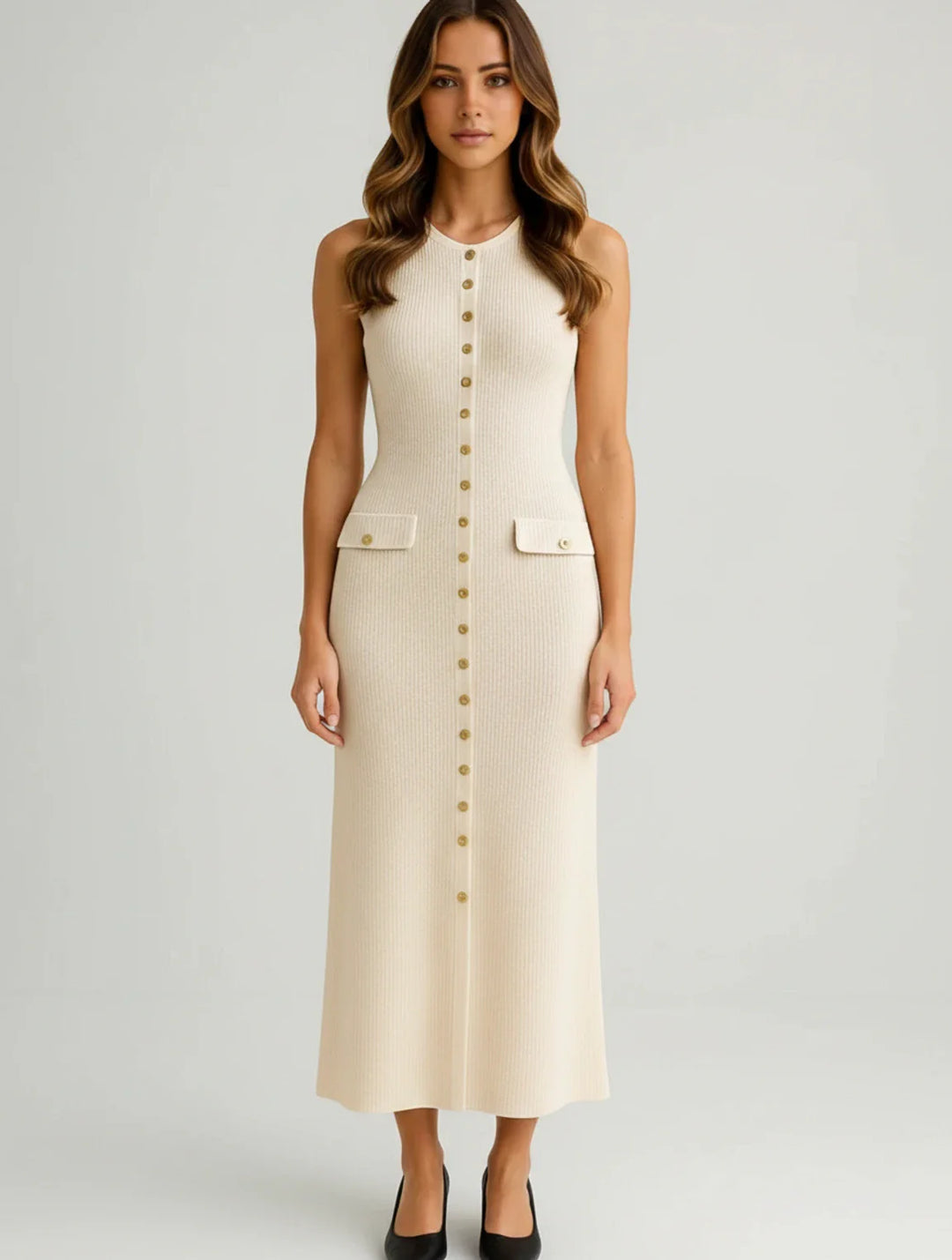 Button-Front A-Line Midi Dress for Women
