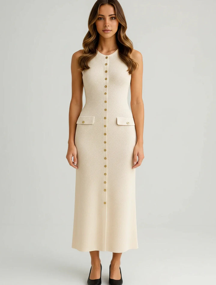 Button-Front A-Line Midi Dress for Women