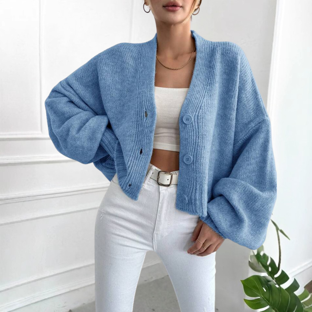 BULAK™ - Casual Crop Lantern Sleeve Cardigan