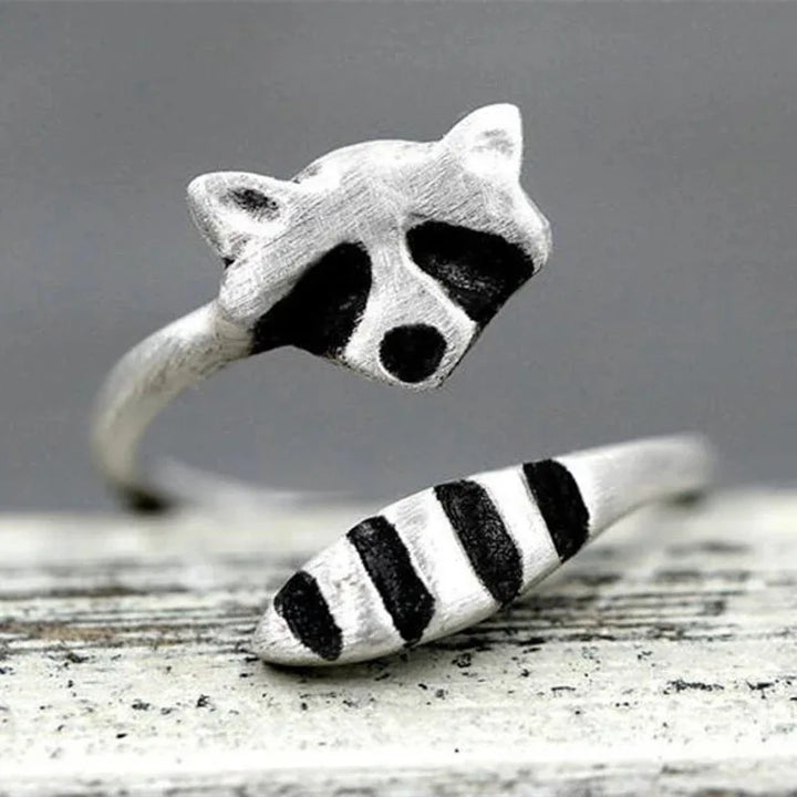 Vintage Raccoon Ring Adjustable Silver