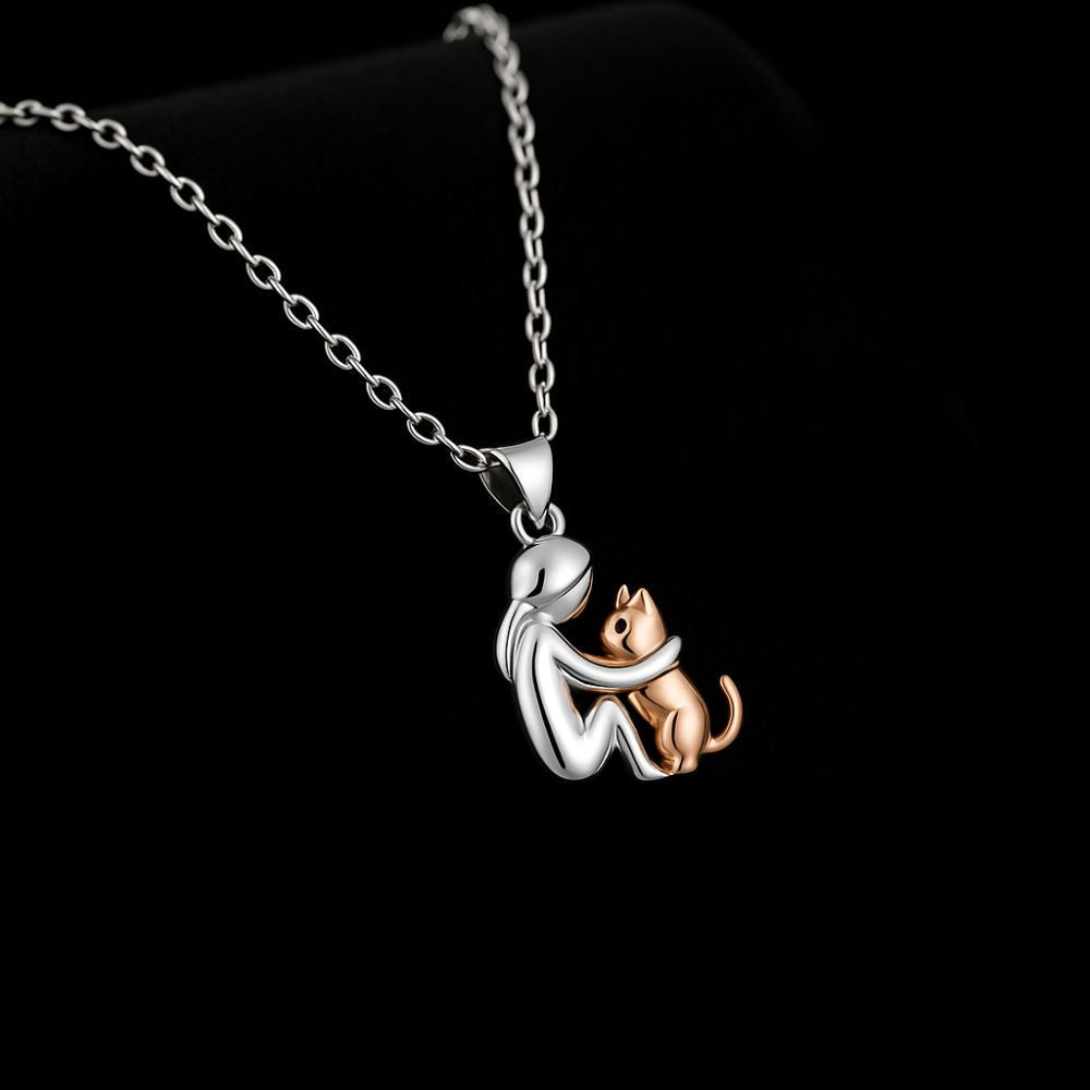 Cat Hug Pendant Necklace – Two Tone