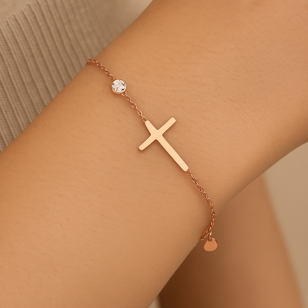 Rose Gold Sideways Cross Bracelet