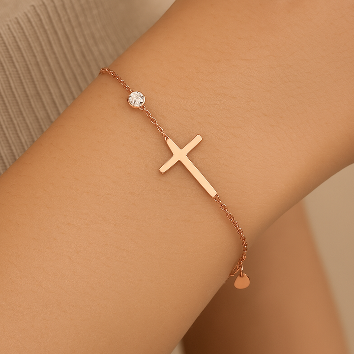 Rose Gold Sideways Cross Bracelet