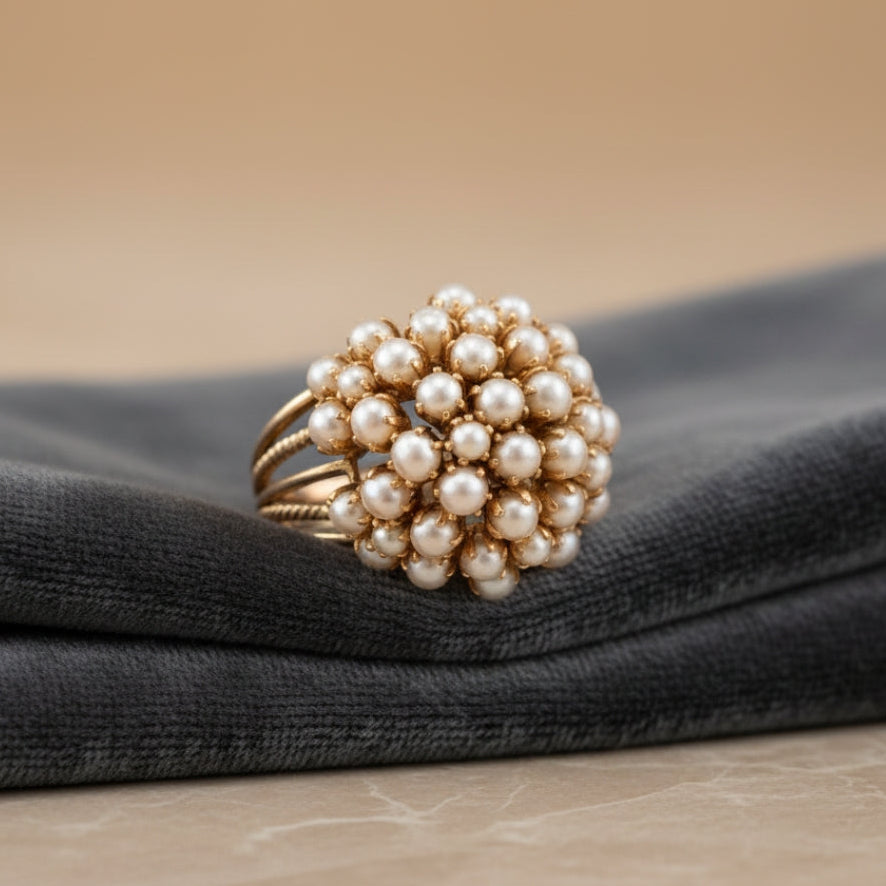Classic Inlaid Pearl Gold Ring