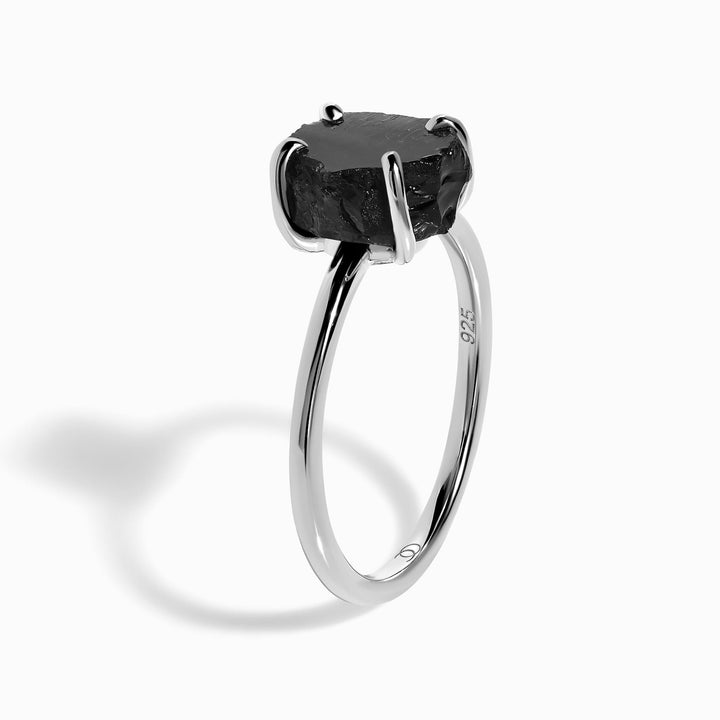 Petite Raw Black Obsidian Ring