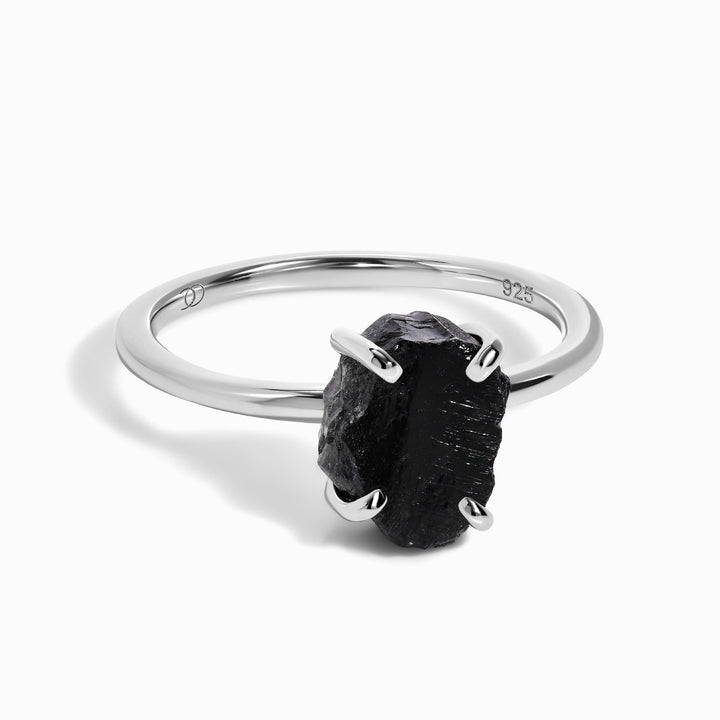 Petite Raw Black Obsidian Ring