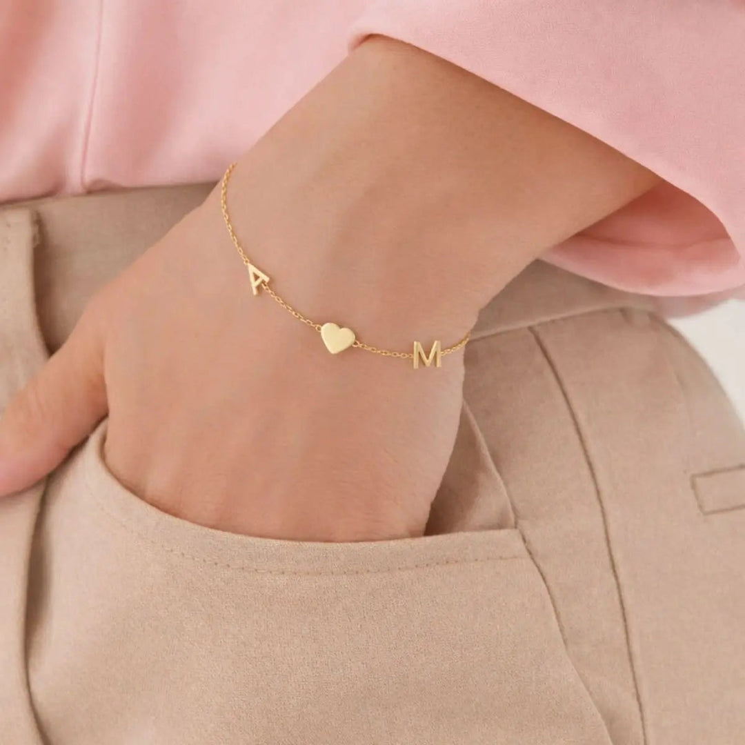 Custom sideways initial bracelet