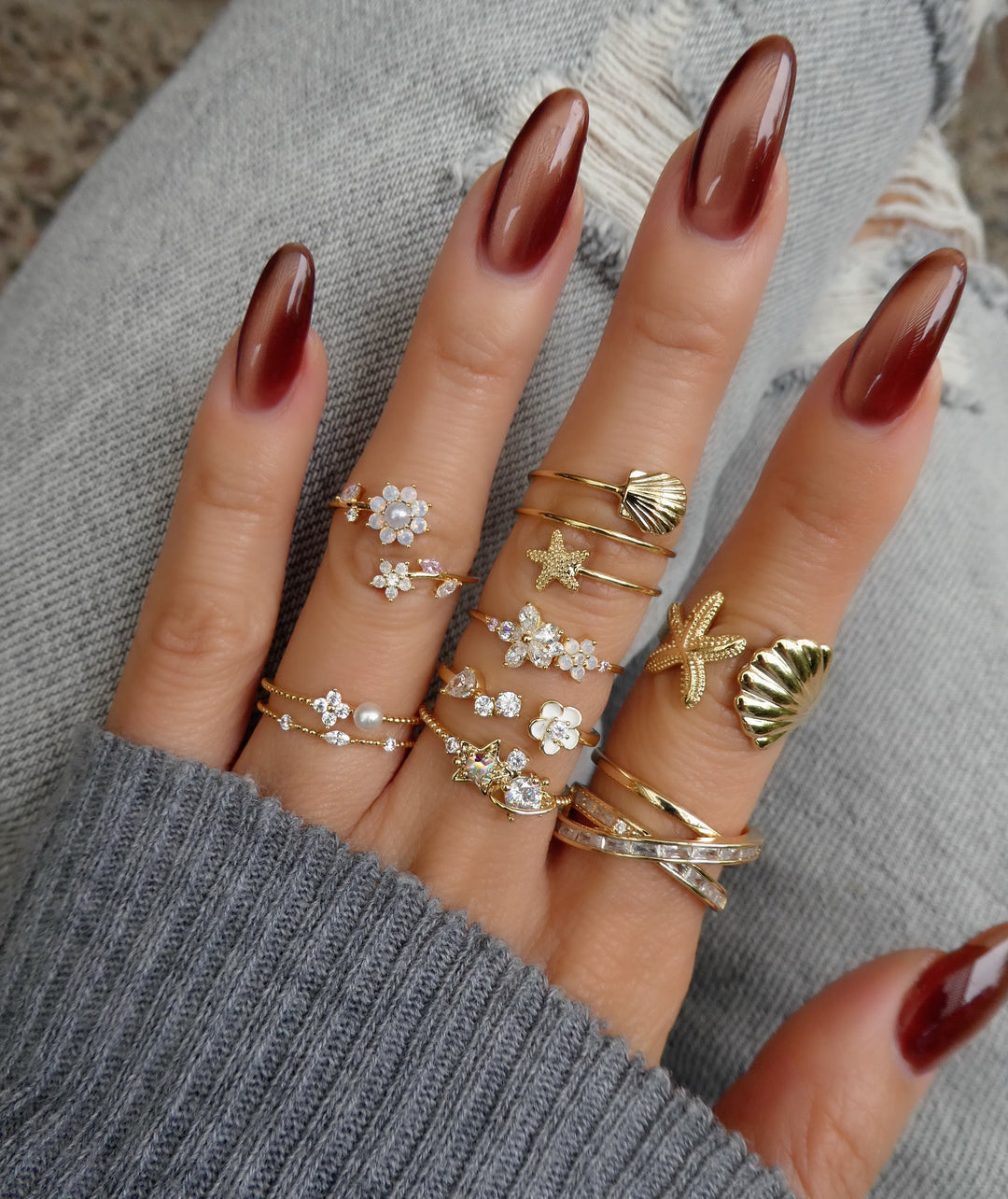 Double Crystal Flower Ring