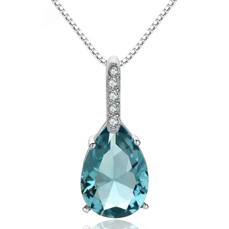 Sterling Silver Water Drop Blue Pendant Necklace