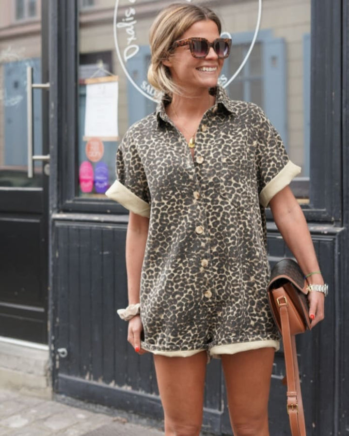 Women’s Playsuit | Leopard Button Front